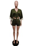 Casual Tassel Batwing Sleeve Two Piece Shorts Sets MEM-88437