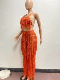 Sexy Tassel Crochet Hollow Out Two Piece Sets NYF-8115