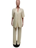 Solid Shirt And Pants Two Piece Sets MEM-88439