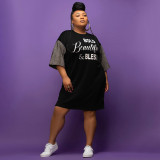 Plus Size Letter Print Patchwork T-Shirt Dress NNWF-7485