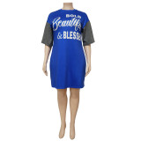 Plus Size Letter Print Patchwork T-Shirt Dress NNWF-7485