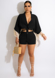 Casual Tassel Batwing Sleeve Two Piece Shorts Sets MEM-88437