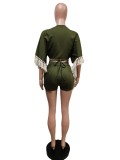 Casual Tassel Batwing Sleeve Two Piece Shorts Sets MEM-88437