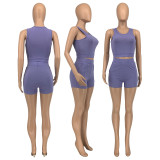 Solid Ribbed Tank Top+Long Sleeve Cloak+Shorts 3 Piece Sets GLF-10104