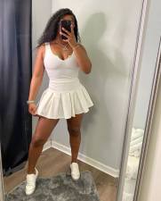 Solid Tank Top Pleated Culottes Skirt 2 Piece Sets FSL-F163