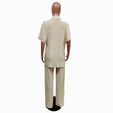 Solid Shirt And Pants Two Piece Sets MEM-88439