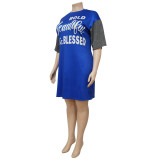 Plus Size Letter Print Patchwork T-Shirt Dress NNWF-7485
