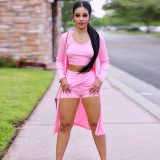 Solid Ribbed Tank Top+Long Sleeve Cloak+Shorts 3 Piece Sets GLF-10104