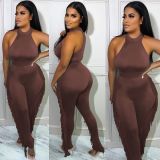 Solid Sleeveless Tassel Pants Two Piece Sets MOF-6696