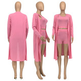 Solid Ribbed Tank Top+Long Sleeve Cloak+Shorts 3 Piece Sets GLF-10104