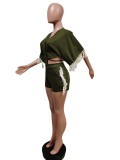Casual Tassel Batwing Sleeve Two Piece Shorts Sets MEM-88437