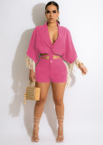 Casual Tassel Batwing Sleeve Two Piece Shorts Sets MEM-88437