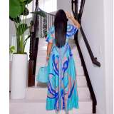 Sexy Printed V Neck High Waist Split Maxi Dress ZSD-0479