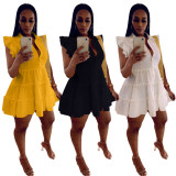 Solid Color Sweet Sleeveless Fungus Dress OMY-81008