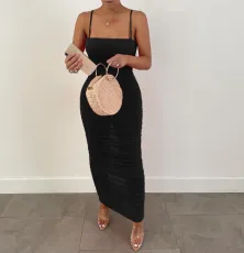 Sexy Mesh Ruched Slim Maxi Dress ME-Y886