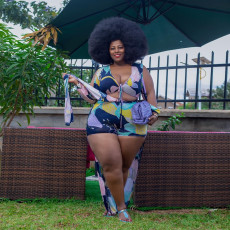 Plus Size Sexy Printed Split Maxi Dress NY-2407