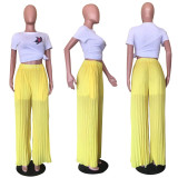 Solid Pleated Wide Leg Pants (Without Top)OD-8486