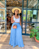 Solid Pleated Wide Leg Pants (Without Top)OD-8486