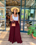 Solid Pleated Wide Leg Pants (Without Top)OD-8486