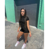 Solid Short Sleeve Zipper Pocket Romper DDF-88166