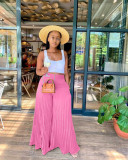 Solid Pleated Wide Leg Pants (Without Top)OD-8486