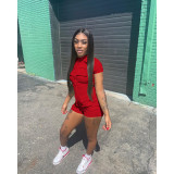 Solid Short Sleeve Zipper Pocket Romper DDF-88166