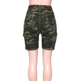 Plus Size Camo Print High Waist Pocket Shorts SH-390314