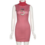 Fashion Number Embroidered Sexy Sleeveless Bodycon Dress XEF-K21D11390