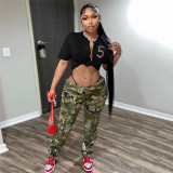 Fashion Letter Embroidery Short Sleeve Tie Up Crop Top XEF-K22L14492