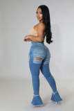 Plus Size Denim Ripped Hole Lace-Up Flared Jeans LX-5517