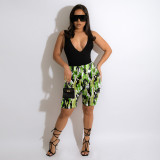 Plus Size Camo Print High Waist Pocket Shorts SH-390314