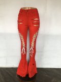 Plus Size Denim Ripped Hole Lace-Up Flared Jeans LX-5517
