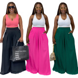 Solid High Waist Wide Leg Pants OLYF-6097
