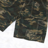 Plus Size Camo Print High Waist Pocket Shorts SH-390314