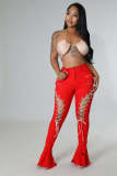 Plus Size Denim Ripped Hole Lace-Up Flared Jeans LX-5517
