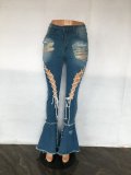 Plus Size Denim Ripped Hole Lace-Up Flared Jeans LX-5517