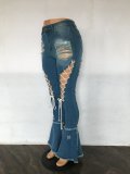 Plus Size Denim Ripped Hole Lace-Up Flared Jeans LX-5517