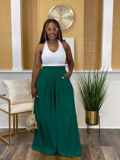 Solid High Waist Wide Leg Pants OLYF-6097