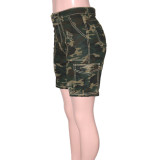 Plus Size Camo Print High Waist Pocket Shorts SH-390314