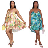 Casual Loose Summer Print Backless Dress YF-K10081