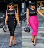 Solid High Waist Bodycon Slim Midi Skirt OLYF-6098