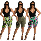 Plus Size Camo Print High Waist Pocket Shorts SH-390314