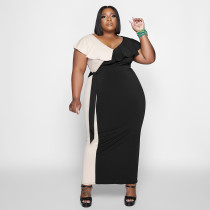 Plus Size Contrast Color Ruffled Maxi Dress ONY-7004