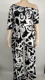 Plus Size Printed Sashes Jumpsuit NK-8615