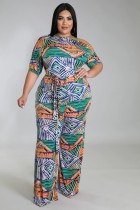 Plus Size Printed Sashes Jumpsuit NK-8615