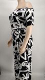 Plus Size Printed Sashes Jumpsuit NK-8615