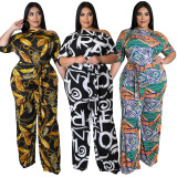 Plus Size Printed Sashes Jumpsuit NK-8615