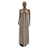 Printed Spaghetti Strap Loose Long Dresses TR-907