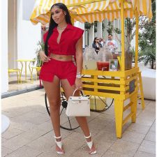 Solid Sleeveless Crop Top And Shorts 2 Piece Sets IV-8311