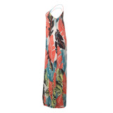 Printed Spaghetti Strap Loose Long Dresses TR-907